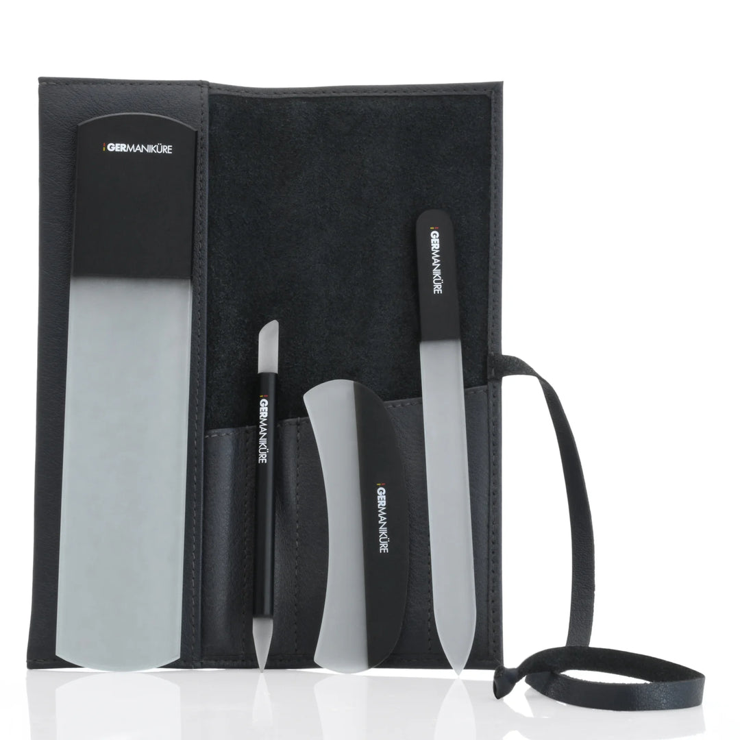 4pc Glass Pedicure Set in Leather Case