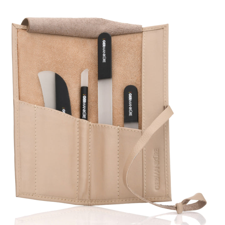 Crystal Glass Nail File Set in Leather Case, Made in Czech Republic - Nail File, Guided Moon File, Glass Cuticle Remover & Pusher