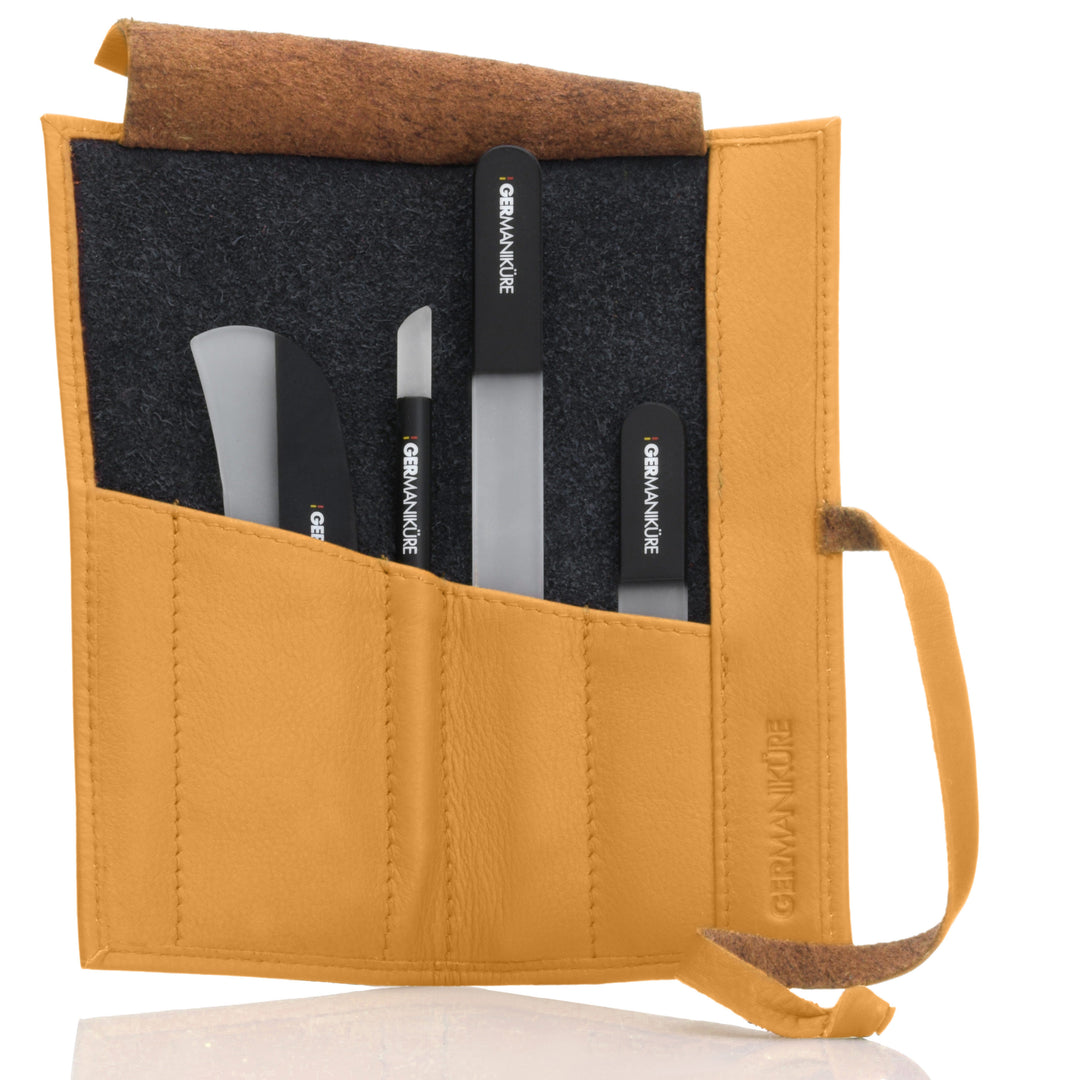 Crystal Glass Nail File Set in Leather Case, Made in Czech Republic - Nail File, Guided Moon File, Glass Cuticle Remover & Pusher