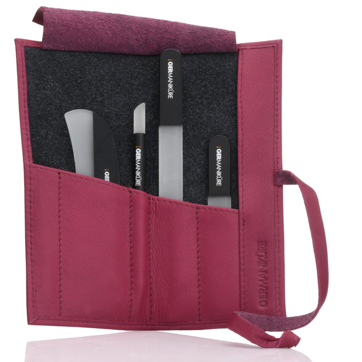 Crystal Glass Nail File Set in Leather Case, Made in Czech Republic - Nail File, Guided Moon File, Glass Cuticle Remover & Pusher