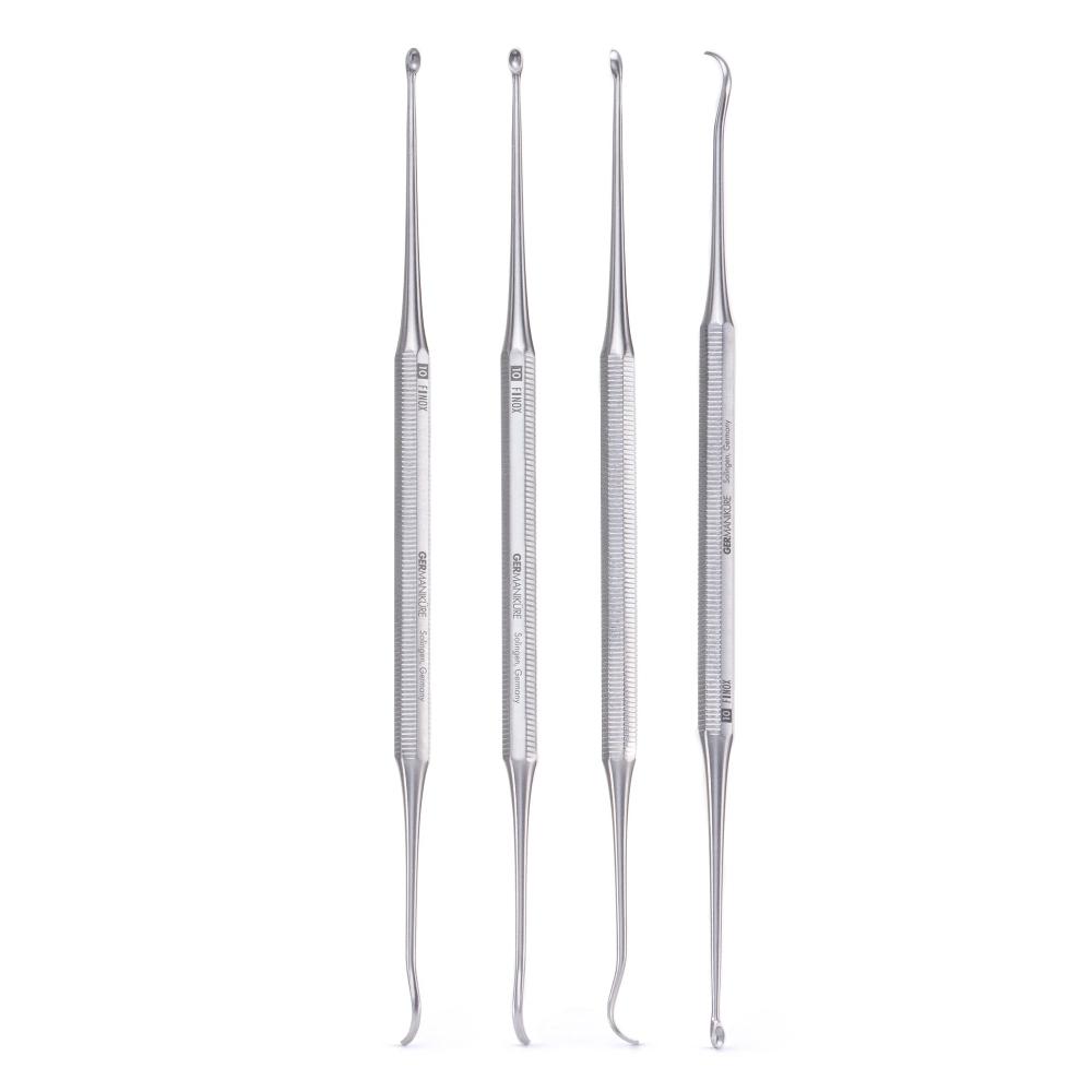 GERMANIKURE Double Sided Nail Curette Manicure Implement in Leather Case, Made in Solingen Germany