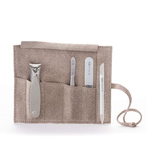GERMANIKURE 4pc Diabetic Safe Manicure Set in Suede Case - FINOX Stainless Steel Tools Made in Solingen Germany Glass Nail Care Supplies Made in Czech Republic