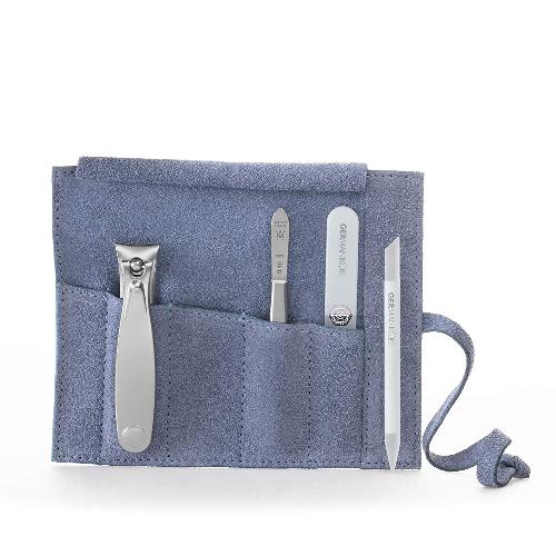 GERMANIKURE 4pc Diabetic Safe Manicure Set in Suede Case - FINOX Stainless Steel Tools Made in Solingen Germany Glass Nail Care Supplies Made in Czech Republic