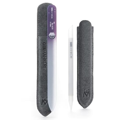 2pcs Genuine Patented Czech Crystal Glass Nail Files Set - Cuticle Stick and Cristal Glass Nail file - Purple