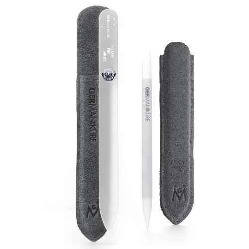 2pcs Genuine Patented Czech Crystal Glass Nail Files Set - Cuticle Stick and Cristal Glass Nail file - Light gray