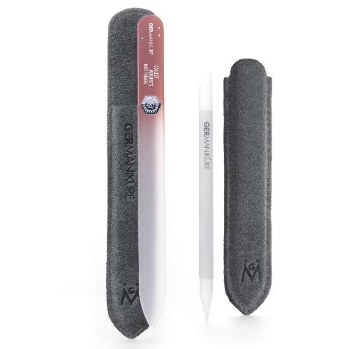 2pcs Genuine Patented Czech Crystal Glass Nail Files Set - Cuticle Stick and Cristal Glass Nail file "Mauve"