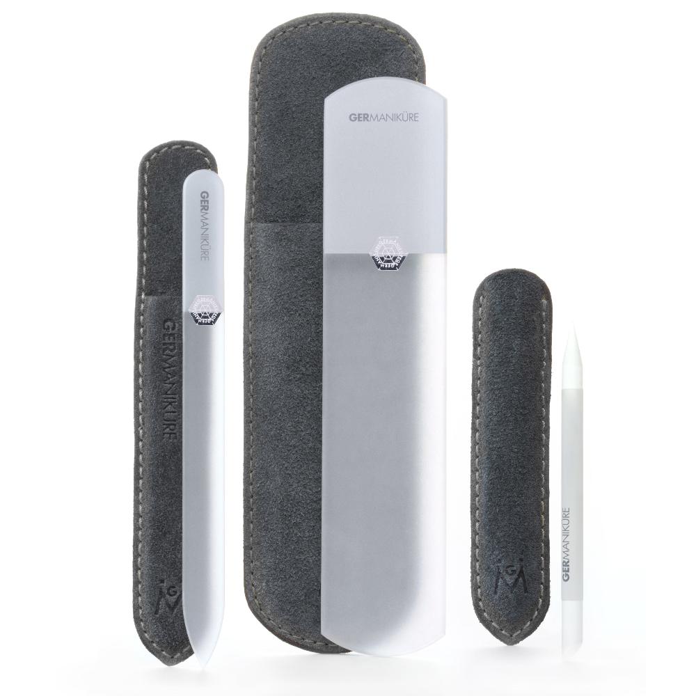 3pcs Genuine Patented Czech Crystal Glass Nail File, Pedicure Set in Suede