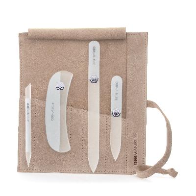 Crystal Glass Nail File Set in Suede Case, Made in Czech Republic - Nail File, Guided Moon File, Glass Cuticle Remover & Pusher