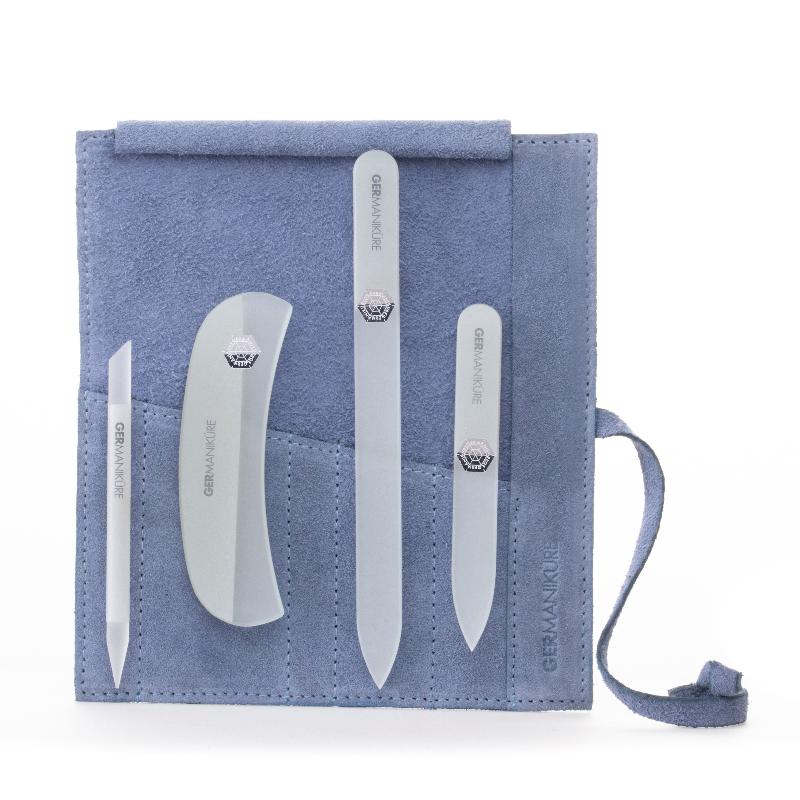 Crystal Glass Nail File Set in Suede Case, Made in Czech Republic - Nail File, Guided Moon File, Glass Cuticle Remover & Pusher