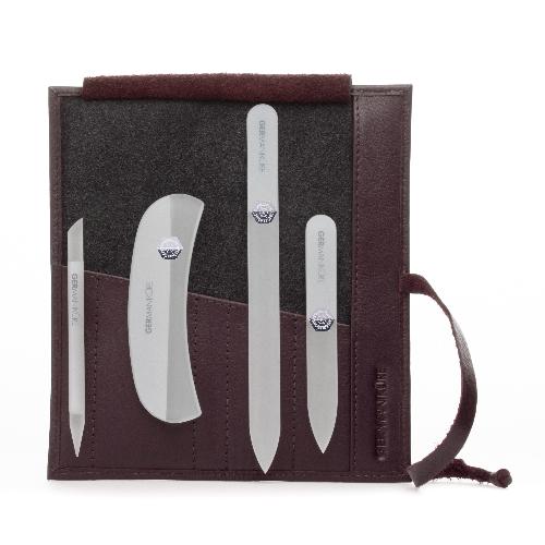 Crystal Glass Nail File Set in Leather Case, Made in Czech Republic - Nail File, Guided Moon File, Glass Cuticle Remover & Pusher