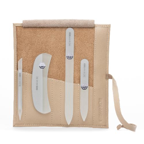 Crystal Glass Nail File Set in Leather Case, Made in Czech Republic - Nail File, Guided Moon File, Glass Cuticle Remover & Pusher