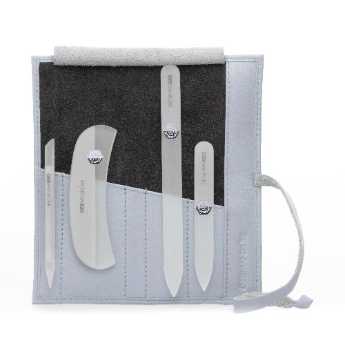 Crystal Glass Nail File Set in Leather Case, Made in Czech Republic - Nail File, Guided Moon File, Glass Cuticle Remover & Pusher
