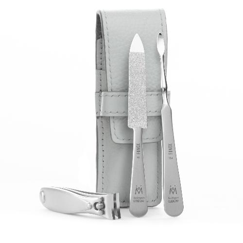 3pcs - Travel Manicure Set - German FINOX® Surgical Stainless Steel: Fingernail Clipper, Nail Cleaner, and Sapphire Nail File - Matte