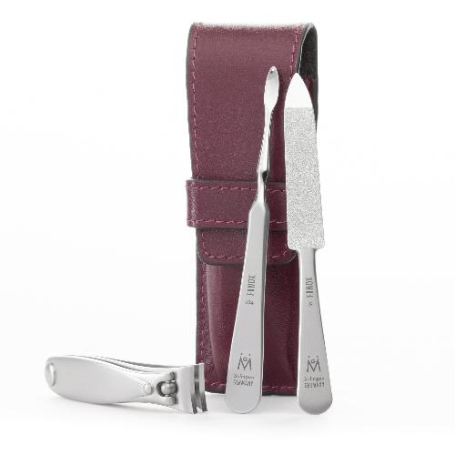 3pcs - Travel Manicure Set - German FINOX® Surgical Stainless Steel: Fingernail Clipper, Nail Cleaner, and Sapphire Nail File - Matte