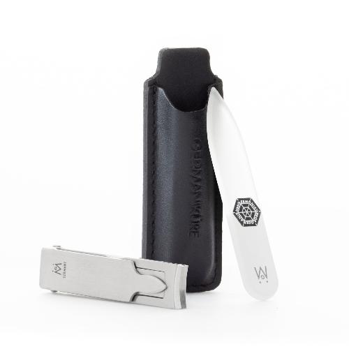 2pcs Travel Manicure Set - German FINOX® Surgical Stainless Steel: Flat Fingernail Clipper and Glass Nail File