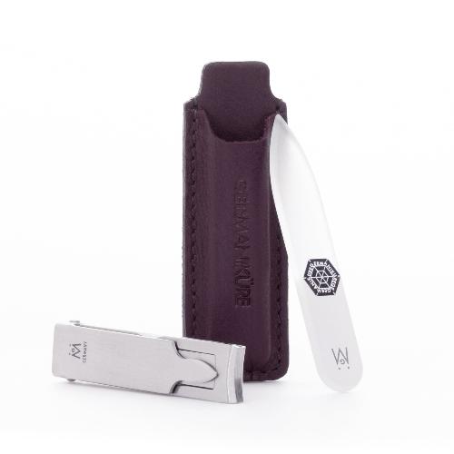2pcs Travel Manicure Set - German FINOX® Surgical Stainless Steel: Flat Fingernail Clipper and Glass Nail File