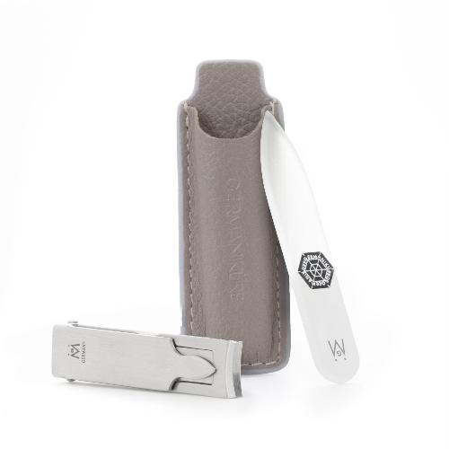 2pcs Travel Manicure Set - German FINOX® Surgical Stainless Steel: Flat Fingernail Clipper and Glass Nail File