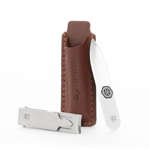 2pcs Travel Manicure Set - German FINOX® Surgical Stainless Steel: Flat Fingernail Clipper and Glass Nail File