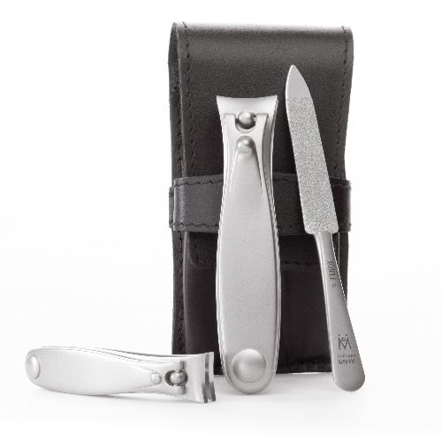 3pcs Travel Manicure Set - German FINOX® Surgical Stainless Steel: Fingernail Clipper, Toenail Clipper, and Sapphire Nail File - Matte