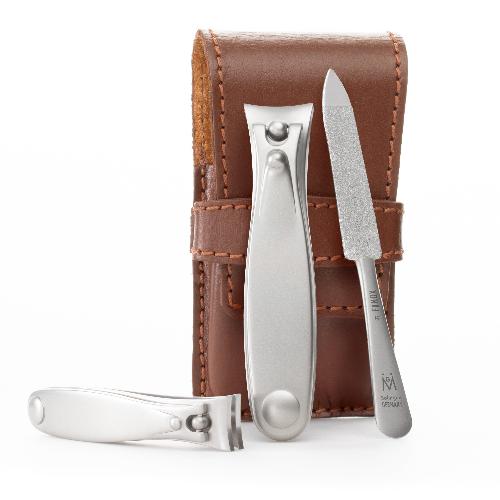3pcs Travel Manicure Set - German FINOX® Surgical Stainless Steel: Fingernail Clipper, Toenail Clipper, and Sapphire Nail File - Matte