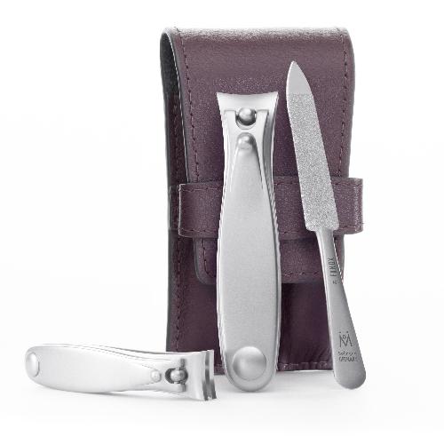 3pcs Travel Manicure Set - German FINOX® Surgical Stainless Steel: Fingernail Clipper, Toenail Clipper, and Sapphire Nail File - Matte