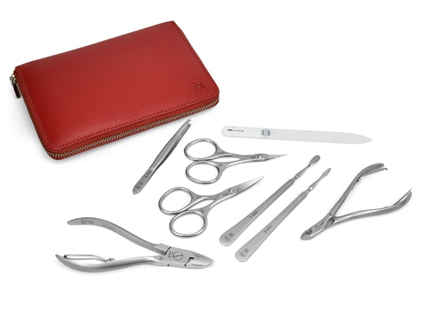 8pcs Manicure Kit German FINOX® Surgical Stainless Steel: Toenail Cutters, Cuticles Nippers, Scissors and Glass File