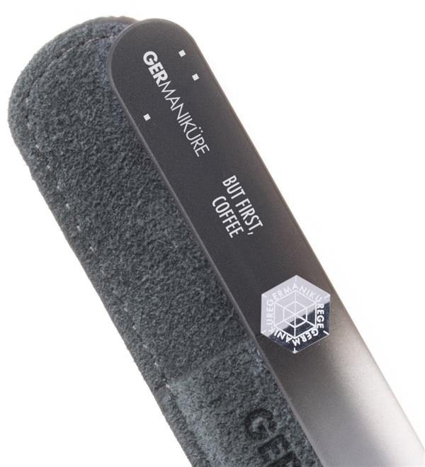 'BUT FIRST COFFEE' Genuine Czech Crystal Glass Nail File in Suede