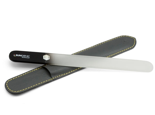 Genuine patented Czech crystal glass nail file in leather, offering precision, durability, and luxury for professional nail care