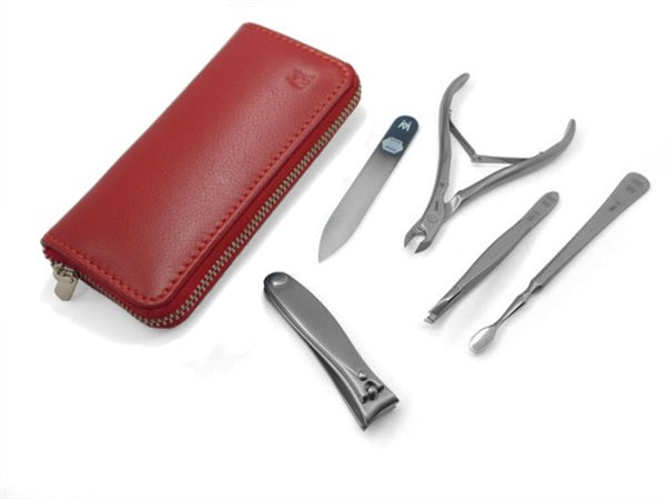 5pcs Manicure Set German FINOX® Surgical Stainless Steel: Nippers, Nail Clippers, Tweezers, Cuticle Pusher and Glass Nails File