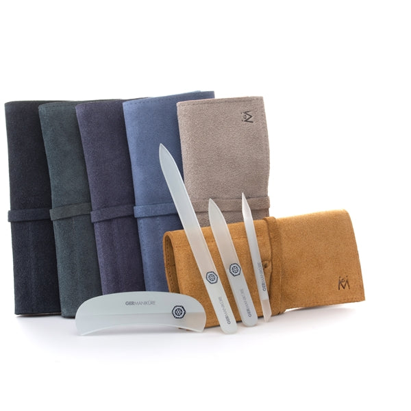 Crystal Glass Nail File Set in Suede Case, Made in Czech Republic - Nail File, Guided Moon File, Glass Cuticle Remover & Pusher