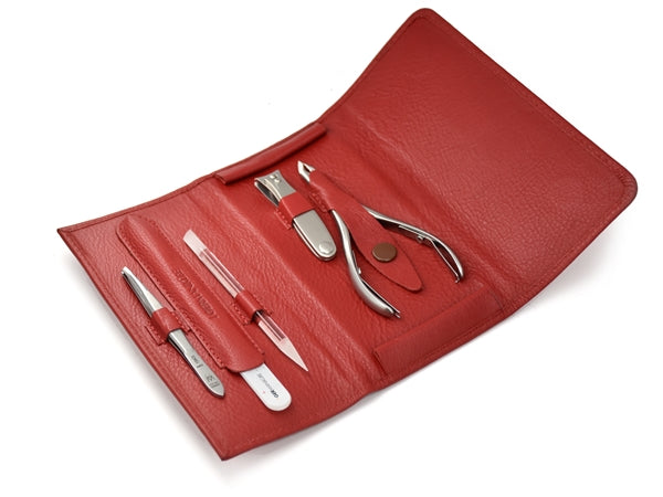 5pcs - Manicure Set German FINOX® Surgical Stainless Steel: Cuticle Nippers, Nail Clippers, Tweezers, Glass File and Stick