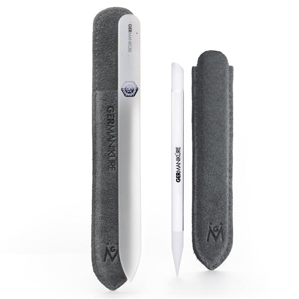 2pcs - Genuine Patented Czech Crystal Glass Nail Files Set - Cuticle Stick and Crystal Glass Nail file "White"