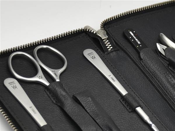 8pcs Manicure Nail Care Set German FINOX® Surgical Stainless Steel: Cuticle Nippers, Scissors, Tweezers, and Glass File