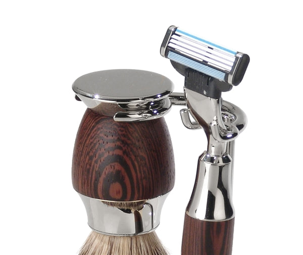 Luxury Shaving Set with Silvertip Badger Brush and Wedge Wood Handles by Erbe - Germany