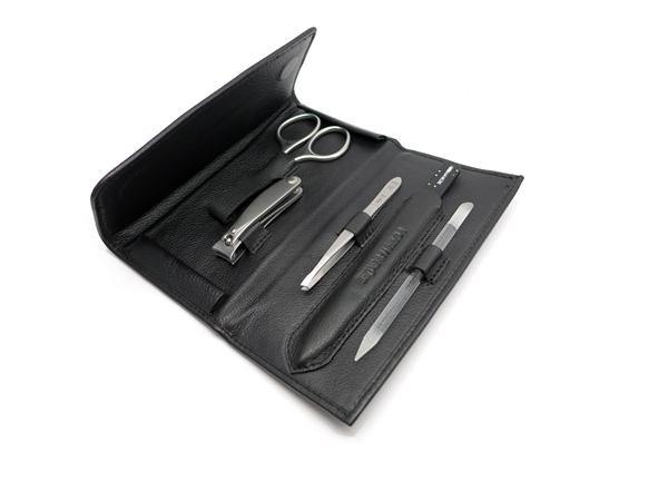5pcs Travel Manicure Nail Kit German FINOX® Surgical Stainless Steel: Clippers, Scissors, Tweezers, Glass Nails File and Stick