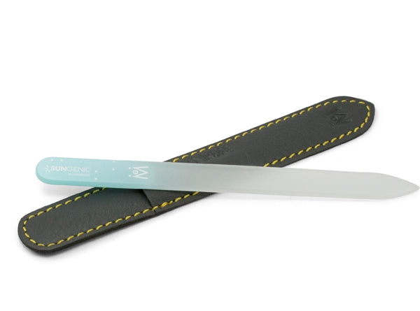 SUNgienic Genuine Patented Czech Crystal Glass Manicure Pedicure Nail File with Blue Handle in Suede