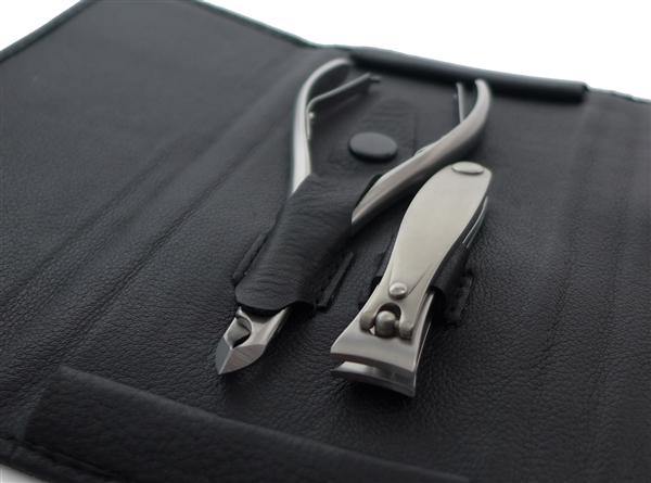 5pcs Manicure Set German FINOX® Surgical Stainless Steel: Cuticle Nippers, Clippers, Tweezers, Glass Nail File and Stick - Matte