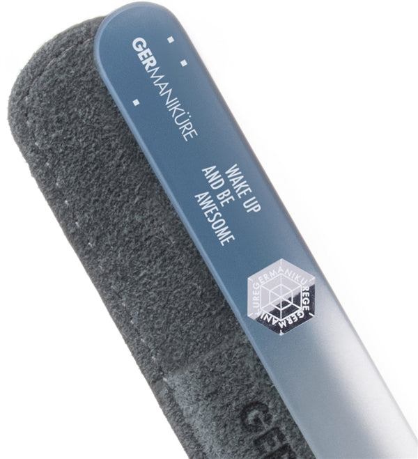 'WAKE UP AND BE AWESOME' Genuine Czech Crystal Glass Nail File in Suede - Blue