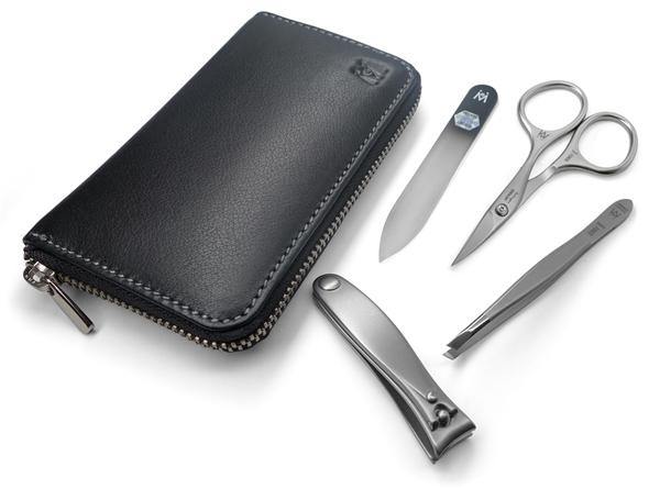 4pcs Travel Nail Care Set German FINOX® Surgical Stainless Steel: Scissors, Nail Clippers, Glass Nail File and Tweezers
