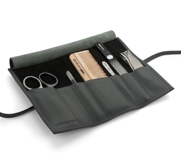 6pcs Grooming Tool Kit German FINOX22 Titanium Steel: Self-Sharpening Scissors, Clippers, Glass Nail File and Stick, Wood Comb