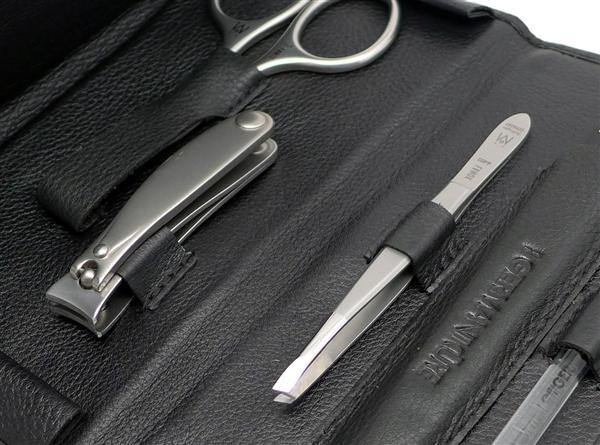 5pcs Travel Manicure Nail Kit German FINOX® Surgical Stainless Steel: Clippers, Scissors, Tweezers, Glass Nails File and Stick