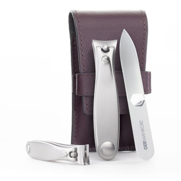 3pcs - Travel Manicure Set - German FINOX® Surgical Stainless Steel: Fingernail Clipper, Toenail Clipper and Glass Nail File