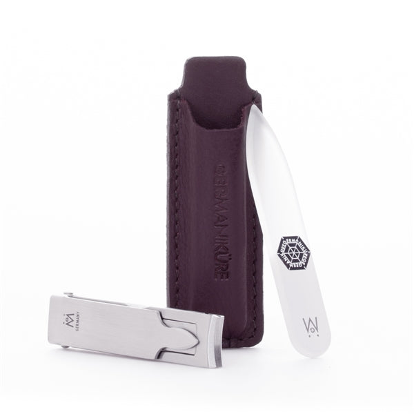 2pcs Travel Manicure Set - German FINOX® Surgical Stainless Steel: Flat Fingernail Clipper and Glass Nail File
