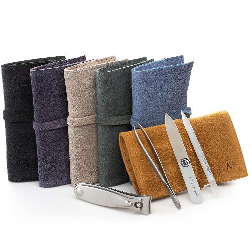 GERMANIKURE 4pc Diabetic Safe Manicure Set in Suede Case - FINOX Stainless Steel Tools Made in Solingen Germany Glass Nail Care Supplies Made in Czech Republic