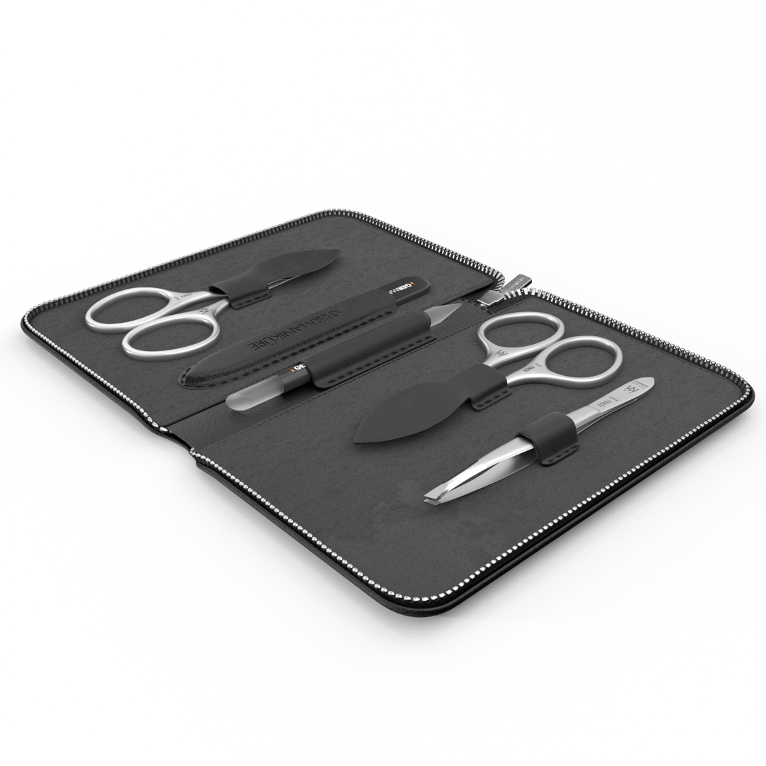 5 Piece Manicure Set in Zipper Case: 2 Scissors, Glass File, Cuticle Stick, and Tweezer