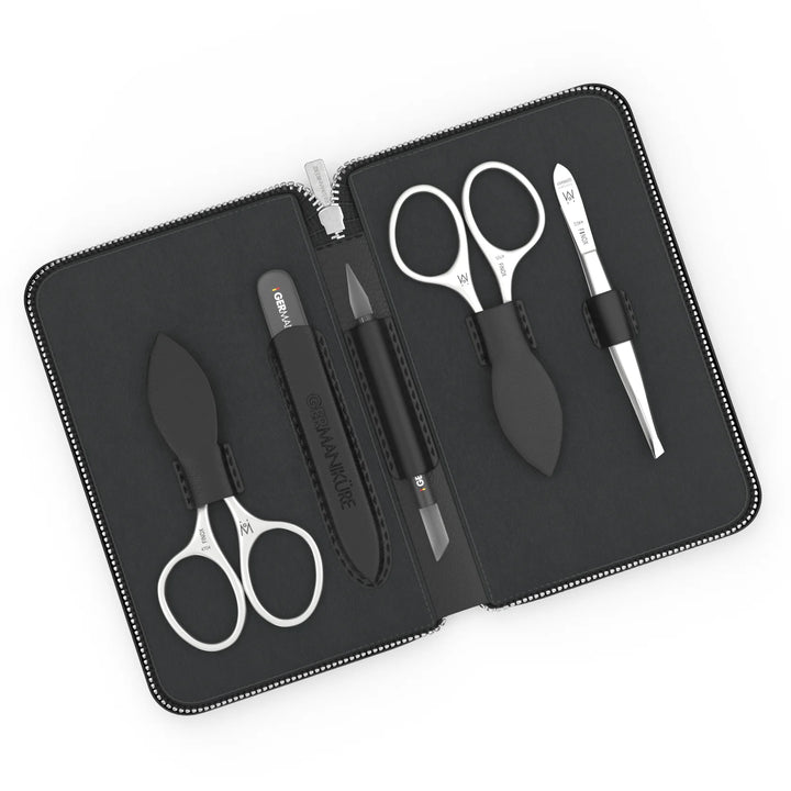 5 Piece Manicure Set in Zipper Case: 2 Scissors, Glass File, Cuticle Stick, and Tweezer