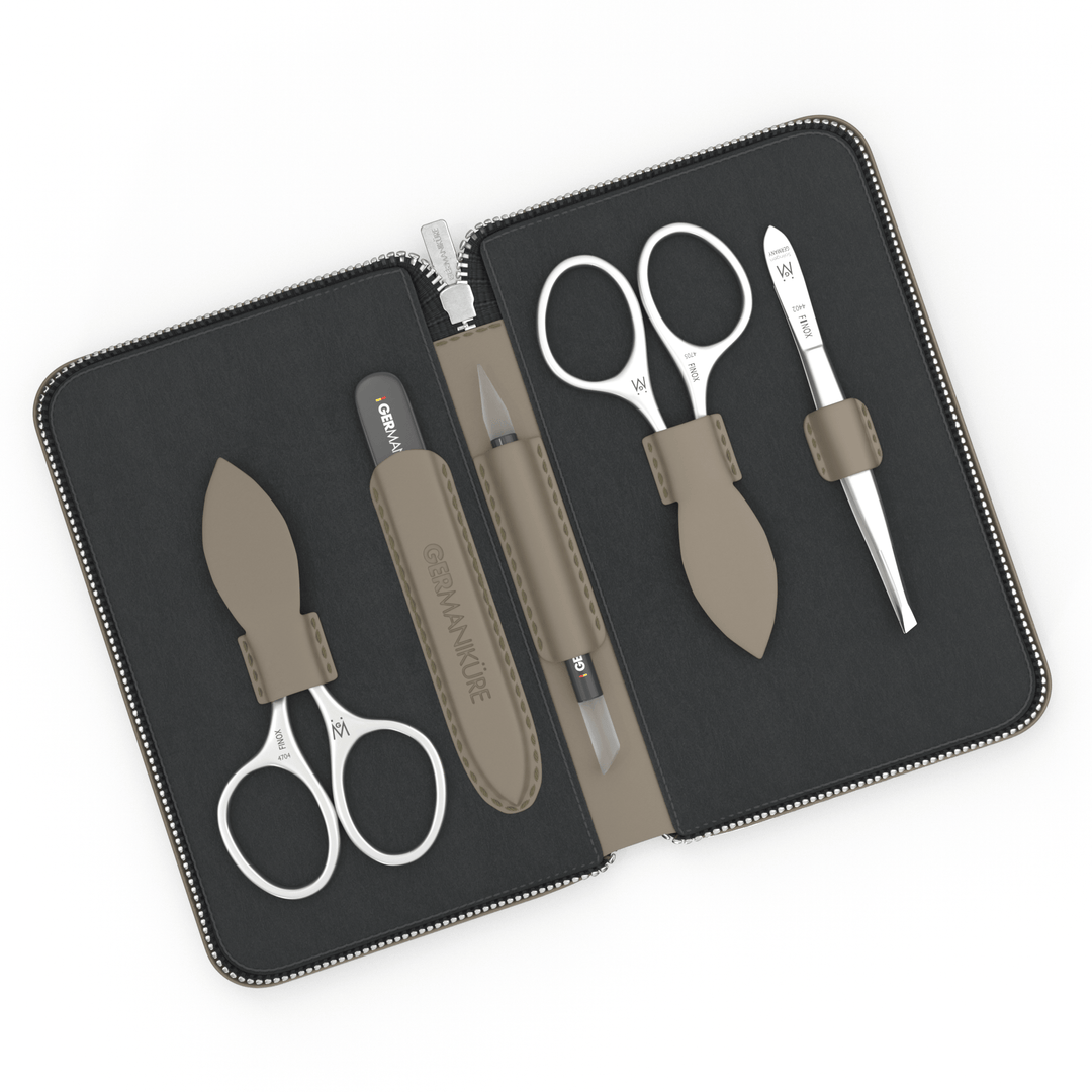 5 Piece Manicure Set in Zipper Case: 2 Scissors, Glass File, Cuticle Stick, and Tweezer