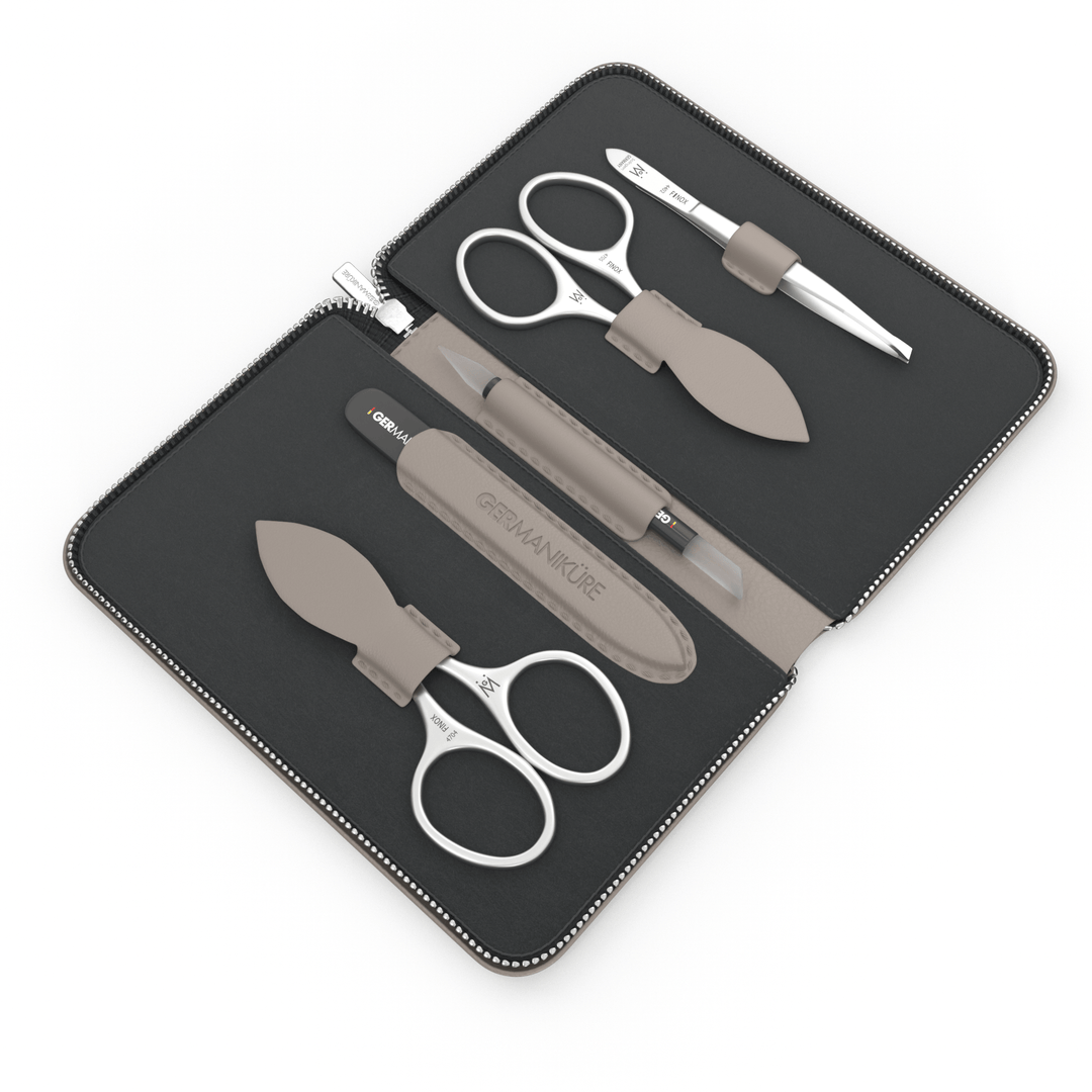 5 Piece Manicure Set in Zipper Case: 2 Scissors, Glass File, Cuticle Stick, and Tweezer