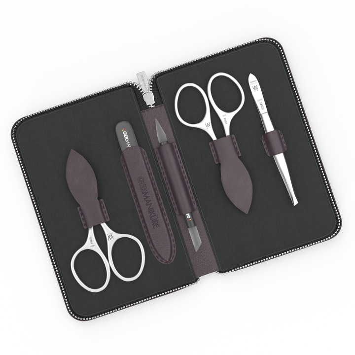 5 Piece Manicure Set in Zipper Case: 2 Scissors, Glass File, Cuticle Stick, and Tweezer