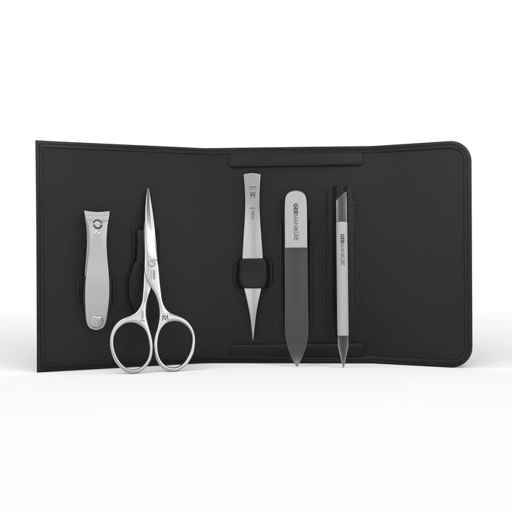 5 Piece Manicure and Grooming Set in in Magnet Case: Small Clipper, Mustache Scissor, Tweezer, Travel File, and Cuticle Stick